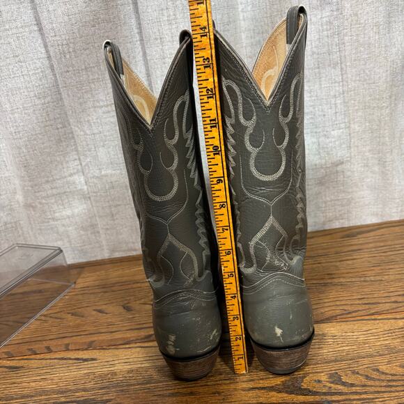 Nocona 10807 Men’s 9D Gray Leather Cowboy Boots USA Made Western Flame Stitch - Picture 4 of 7